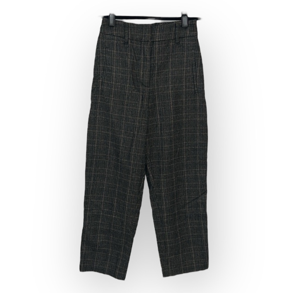 Aritzia Wilfred Chambray Cropped Pleated Plaid Wool Cashmere Pants Tartan sz 00